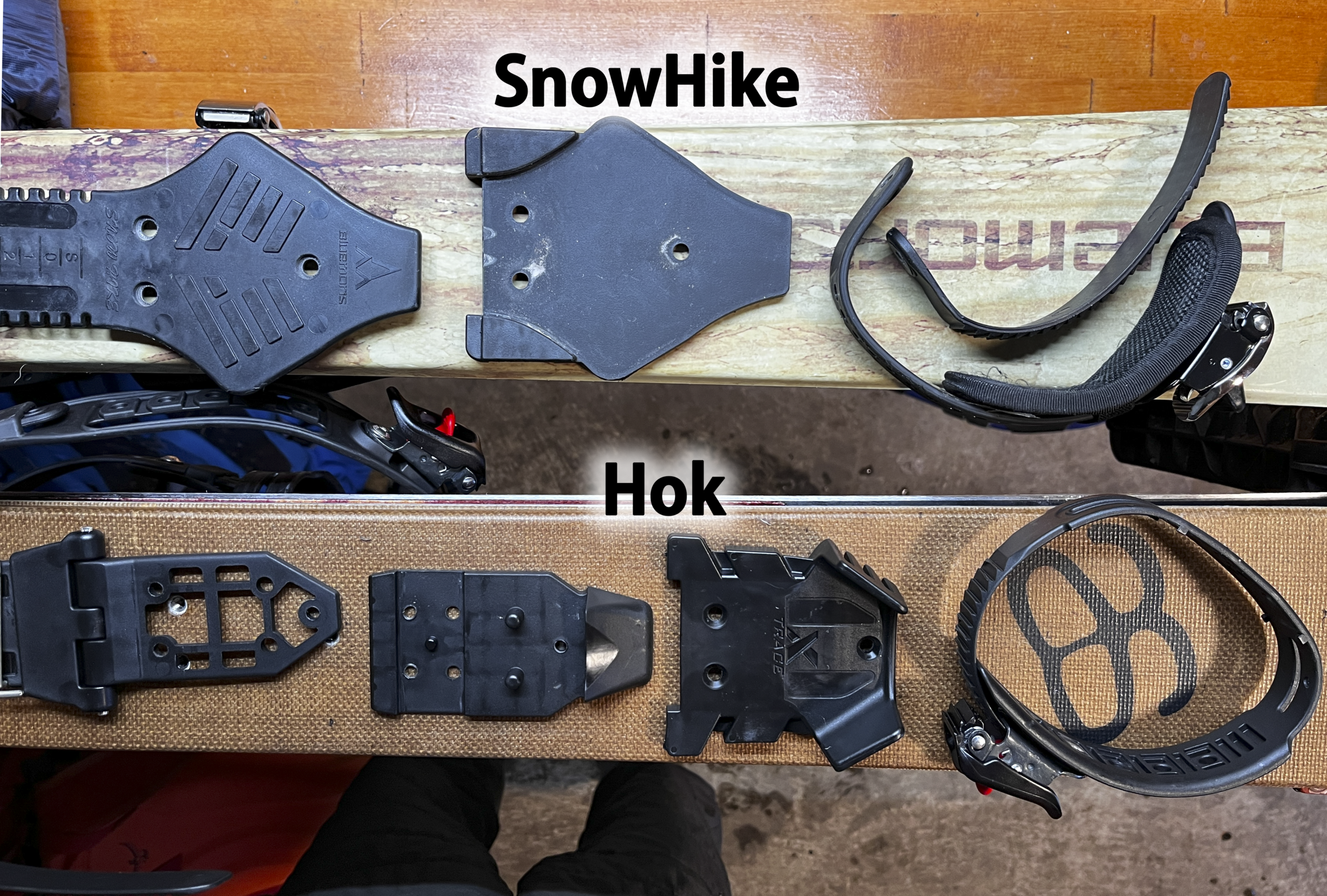 HokとSnowHikeでビンディング比較（パーツ）